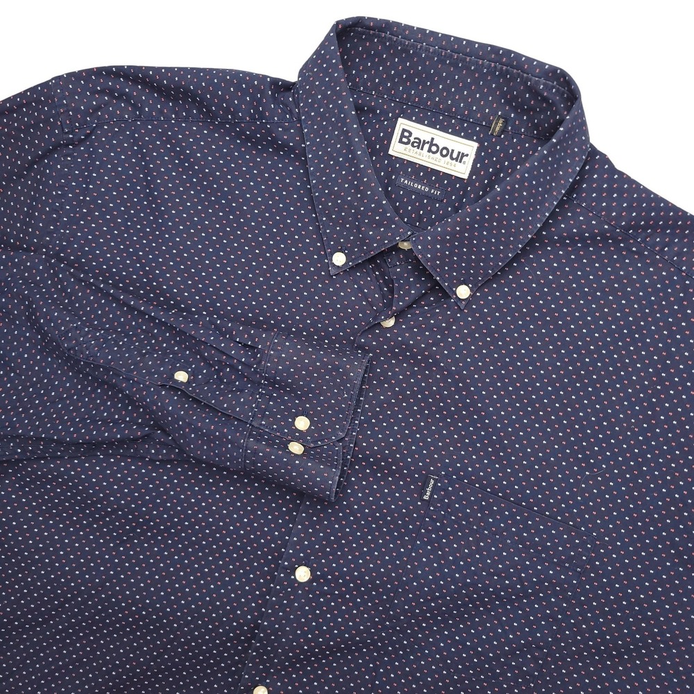 Barbour‎ Shirt Mens XL Blue Geometric Long Sleeve Button Down Tailored Cotton